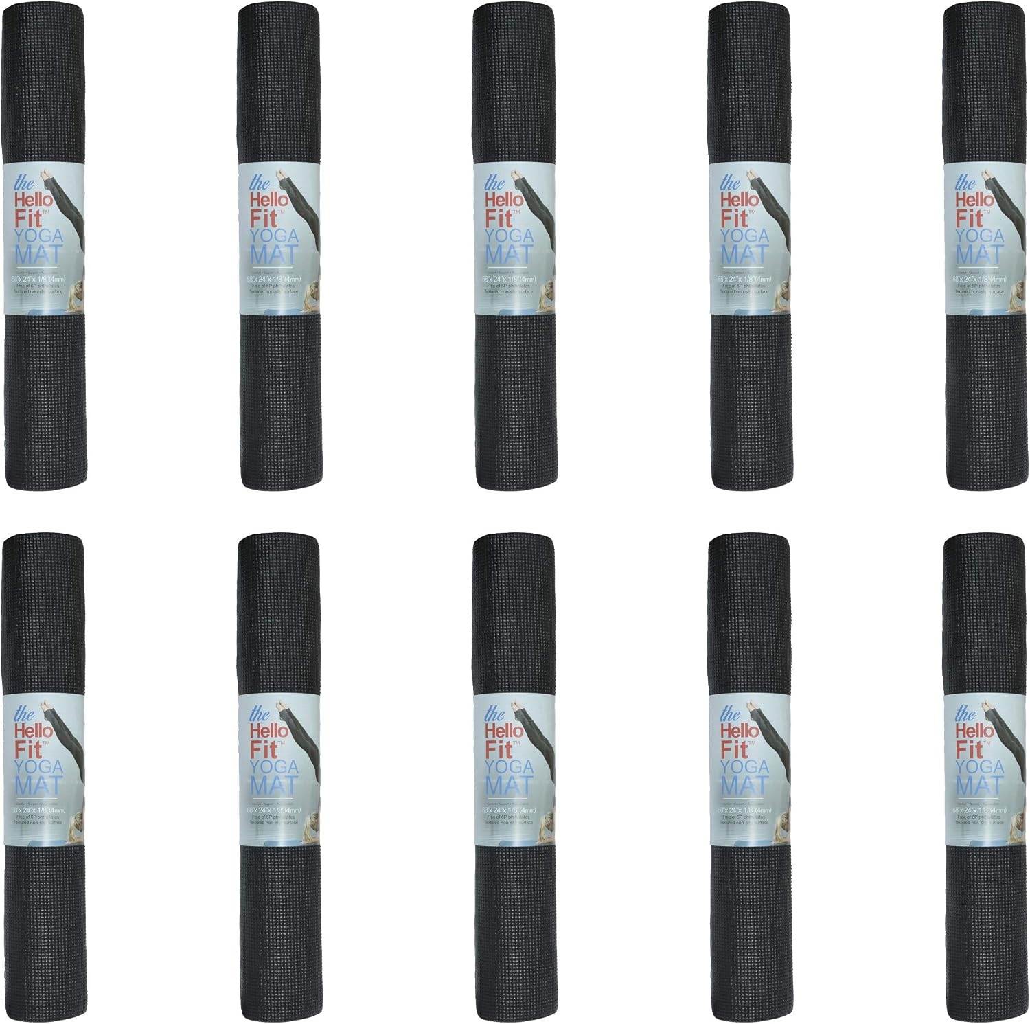 Bulk Yoga Mats, 10 Pack, 4mm Thick, 68x24in